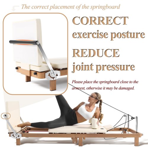 Pro Pilates Reformer, Pilates Reformer Machine for Home Gym Women Exercise Use, Adjustable Resistance (Springs + Latex) Pilates Equipment with Jumpboard for Full-Body Workout- Foldable & Space-Saving
