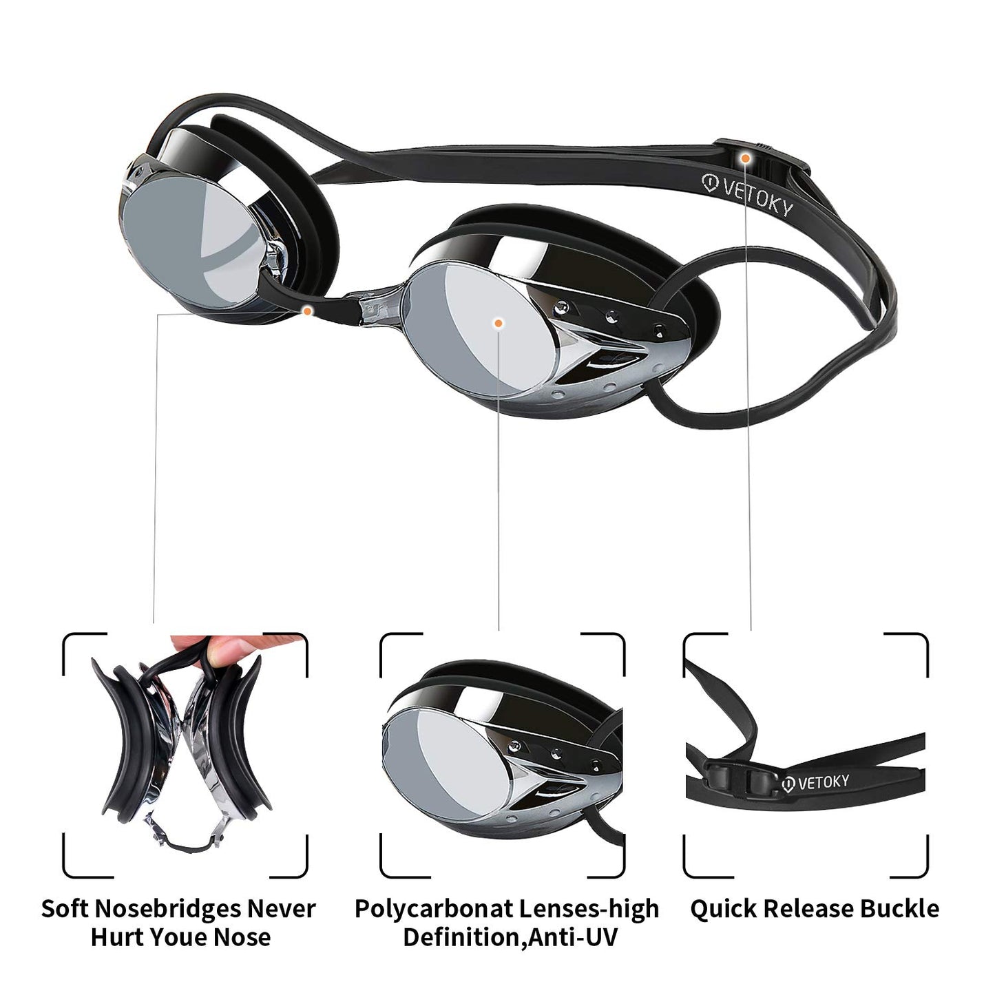vetoky Swim Goggles, 2 Pack Swimming Goggles No Leaking Adult Men Women Youth