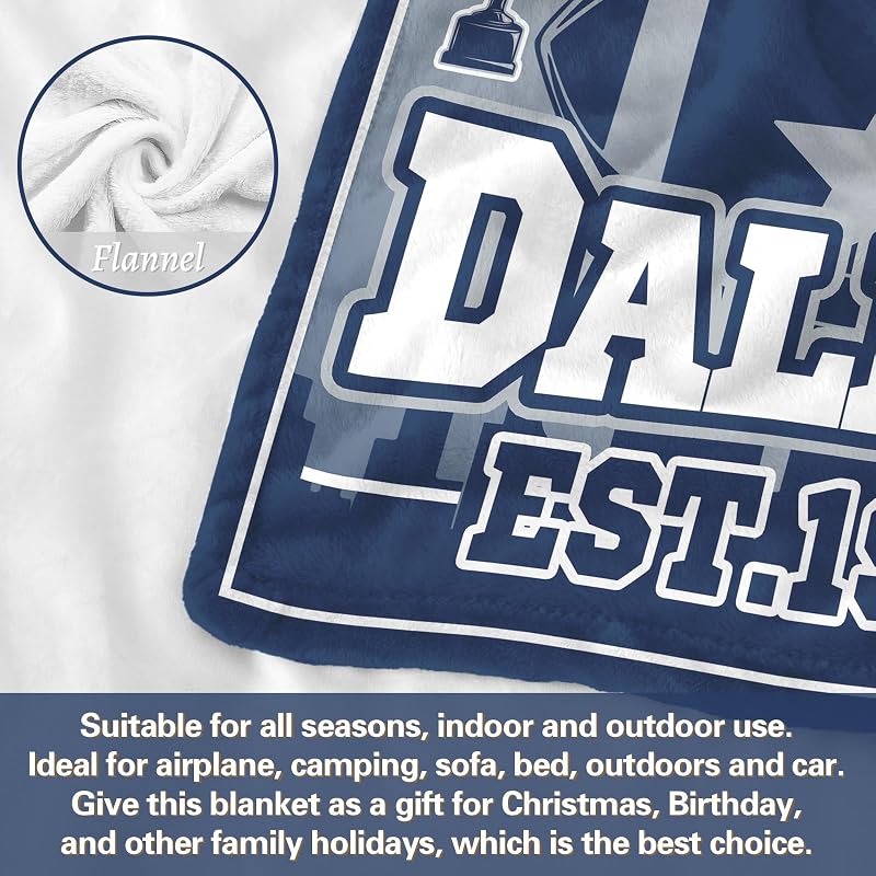 80x60 In Football Blanket - Lightweight Soft Flannel Throw in Blue