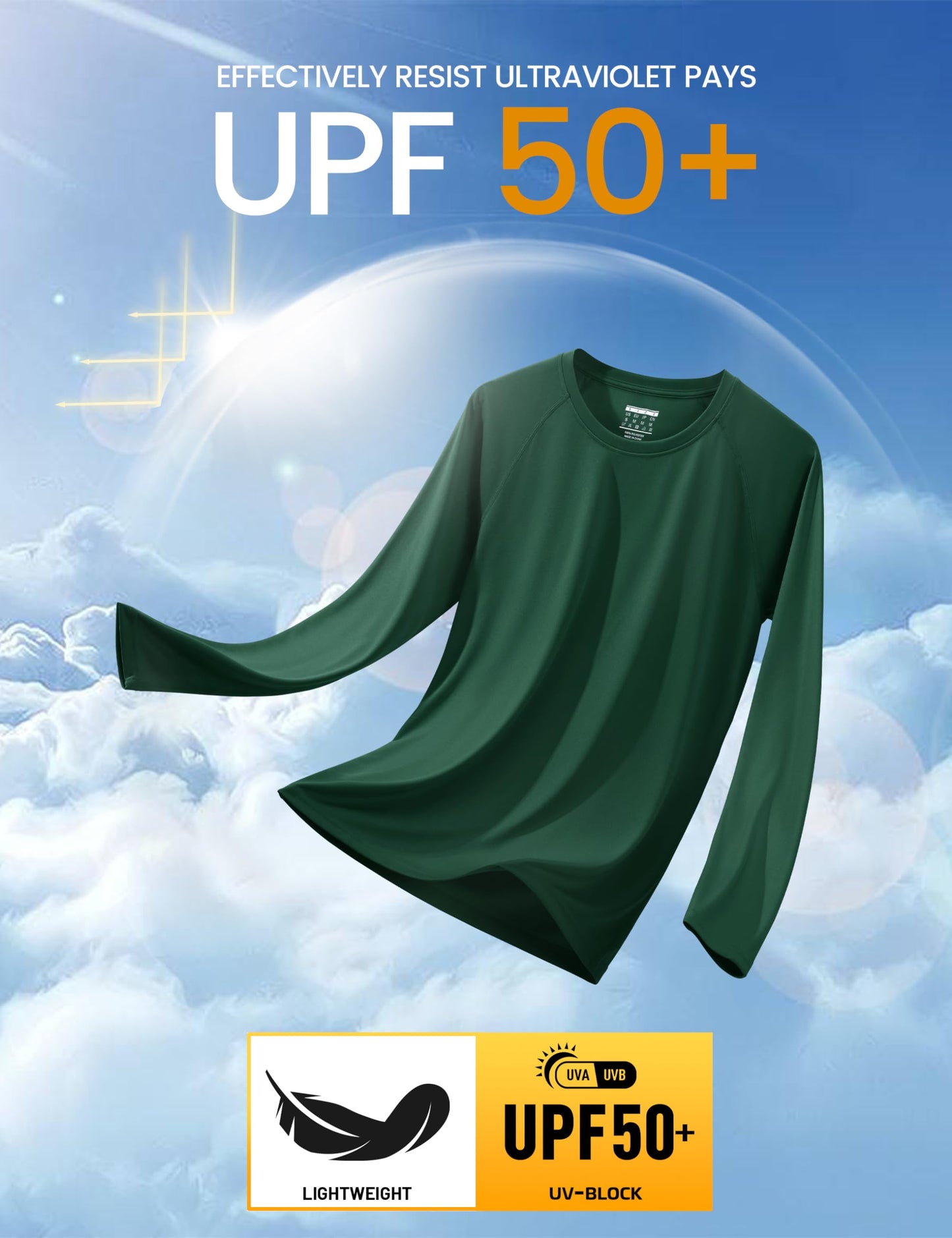 MAGCOMSEN Long Sleeve Shirt Workout Shirt for Men UPF 50 Lightweight Quick Dry Shirts Athletic Shirts Dark Green,3XL