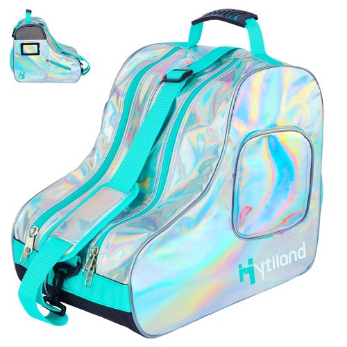 Roller Skate Bag Inline Skates Bag Stylish Plain Holographic Fashion Model Spacious Big Capacity Ice Skate Bag Breathable Mesh Waterproof & Durable Figure Skating Bag For Women And Youth (Silver)