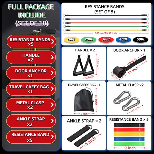 Exercise Bands Resistance Bands Set,Resistance Bands for Physical Therapy,Exercise Bands with Handles,Workout Bands Resistance for Women & Men(150 LBS)