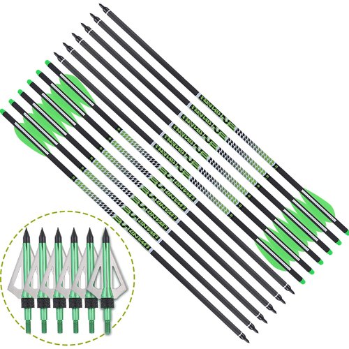 LWANO 100% Pure Carbon Crossbow Bolts Arrows 20 Inch Archery Arrows 12 Pack and 6 Pack Hunting Crossbow Broadheads kit for Hunting & Target Practice