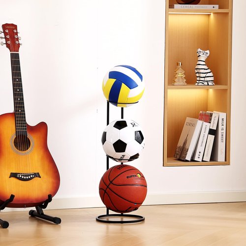 Tiita Basketball Ball Storage Rack, 3-Tier Garage Sport Equipment Organizer, Freestanding Ball Storage Holder Removable Vertical Display Stand for Volleyball, Soccer, Football & Basketball