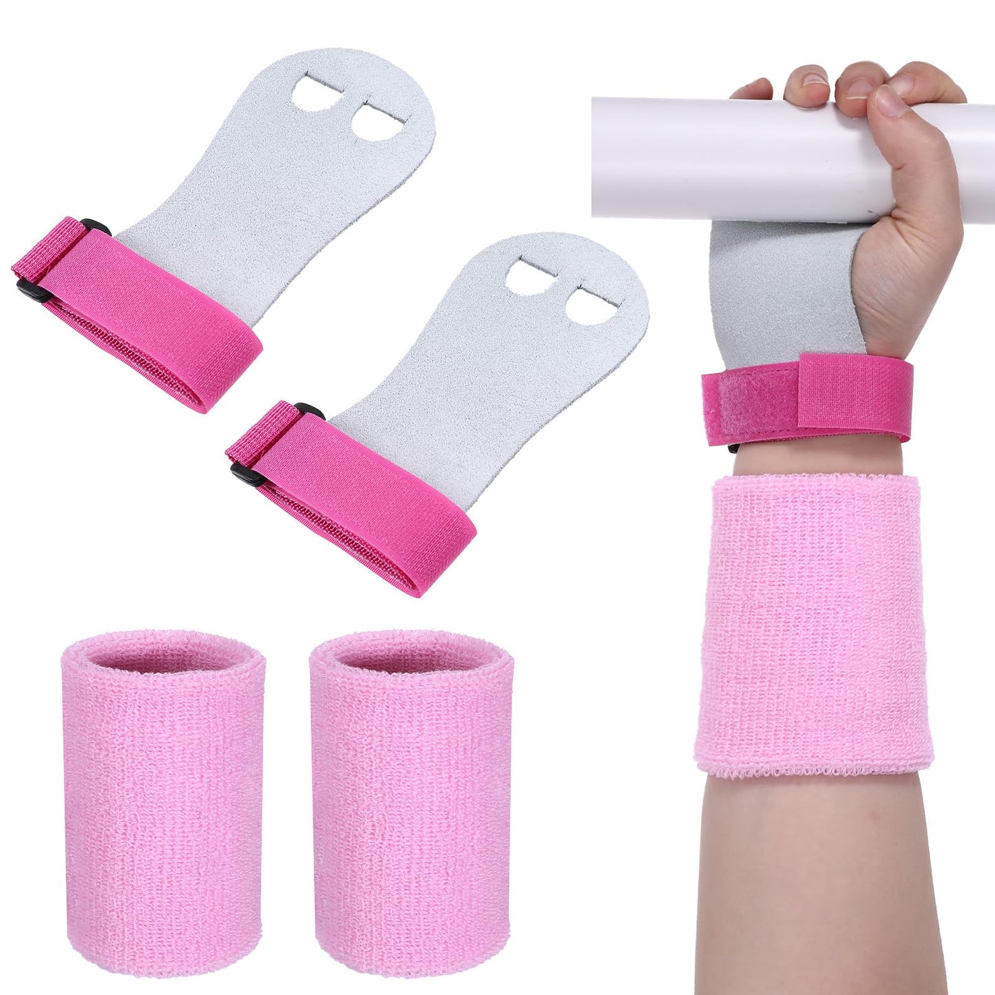 1 Pair Kids Gymnastics Grips for Bars Training - Adjustable Wrist Support with Anti-Slip Palm, Leather Hand Protectors for Girls & Boys 5-12 Years (Breathable, Left+Right Hand) (S)
