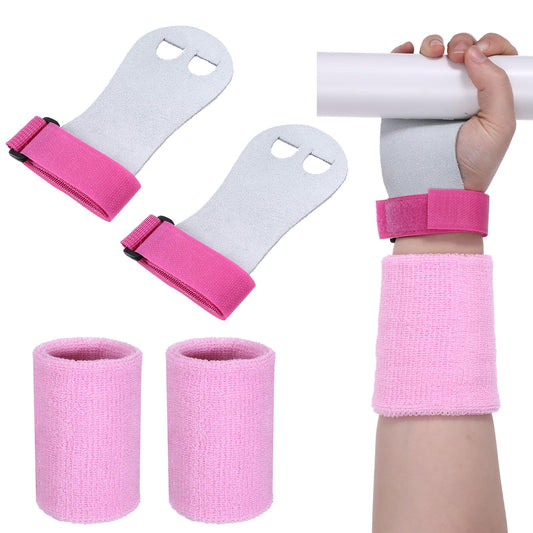 1 Pair Kids Gymnastics Grips for Bars Training - Adjustable Wrist Support with Anti-Slip Palm, Leather Hand Protectors for Girls & Boys 5-12 Years (Breathable, Left+Right Hand) (S)
