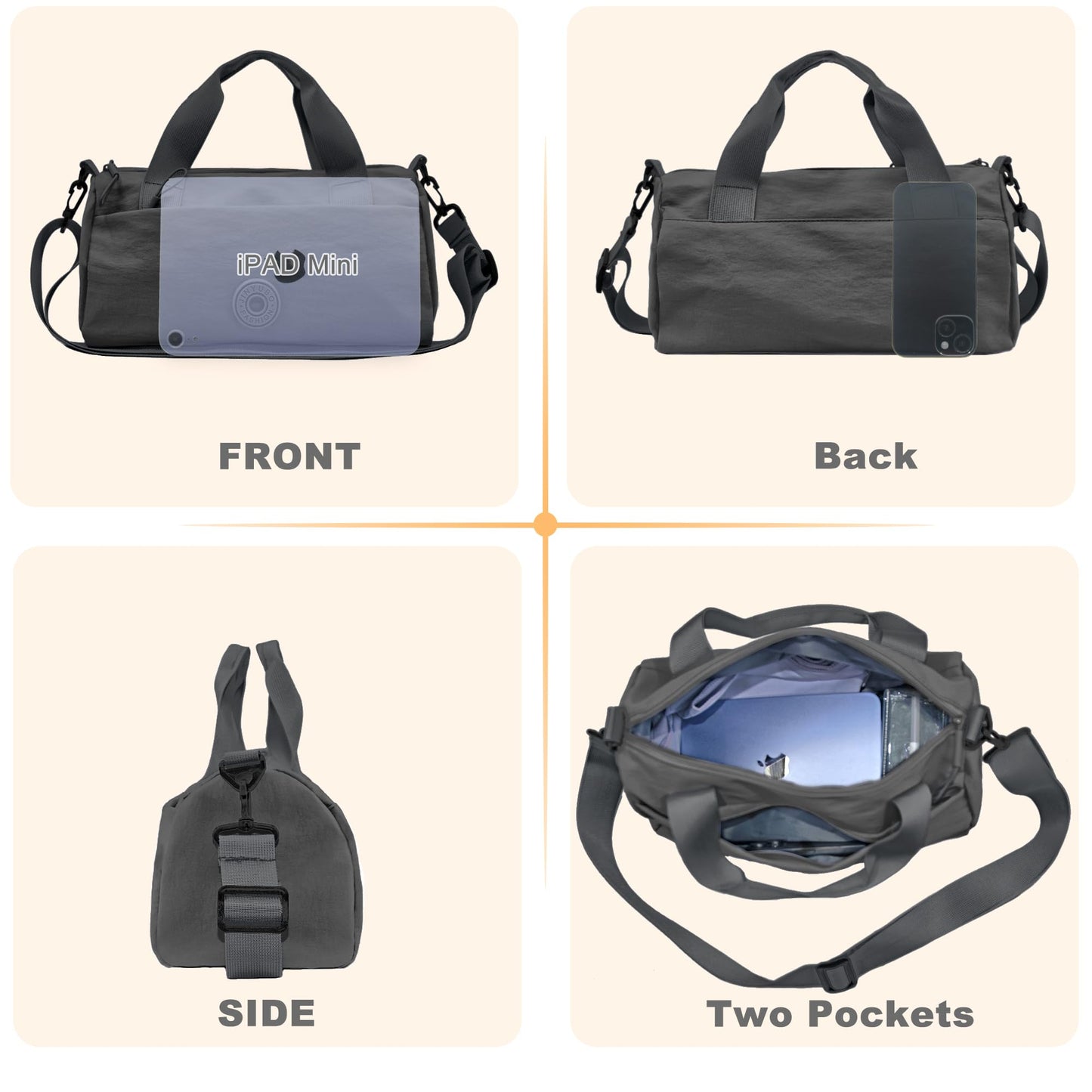 Small Gym Bag for Women,Waterproof Mini Gym Bag with Wet Bag,Small Duffle Bag for Workout Sport Travel Weekender (Black)