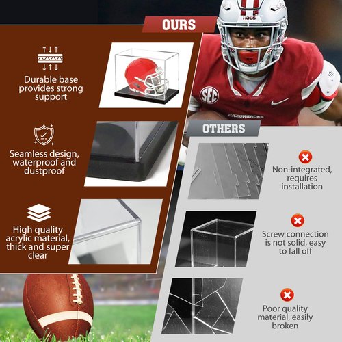 Mini Helmet Display Case, Clear Acrylic 1/2 Football Baseball Helmet Display Case, UV Protection Memorabilia Holder, Ideal for Sports Collectibles