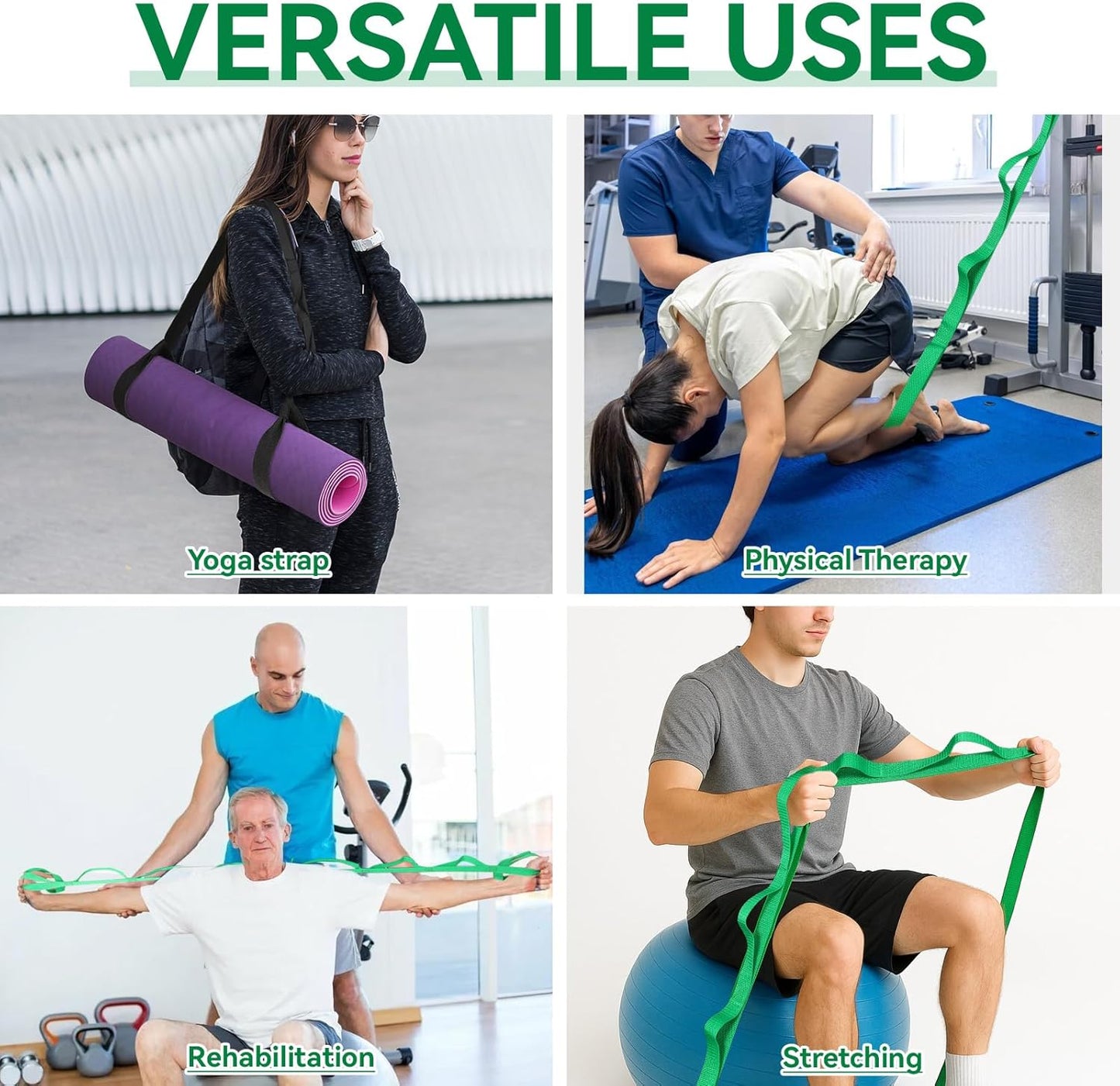2Pcs Leg Lifter Strap Stretching Strap Yoga Straps Exercise Band Physical Therapy for Home Workout Exercise Pilates Gymnastics10 Loops Non-Elastic Stretch Bands for Women Men Flexibility