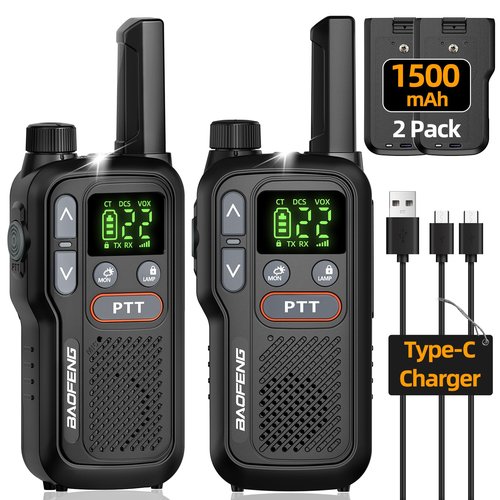 Walkie Talkies Long Range for Adults, Rechargeable Walkie Talkie FRS Two Way Radio with 1500mAh Li-ion Battery USB-C Charger NOAA Weather Radio VOX Walky Talky for Hiking Cruises Camping (2Pack)