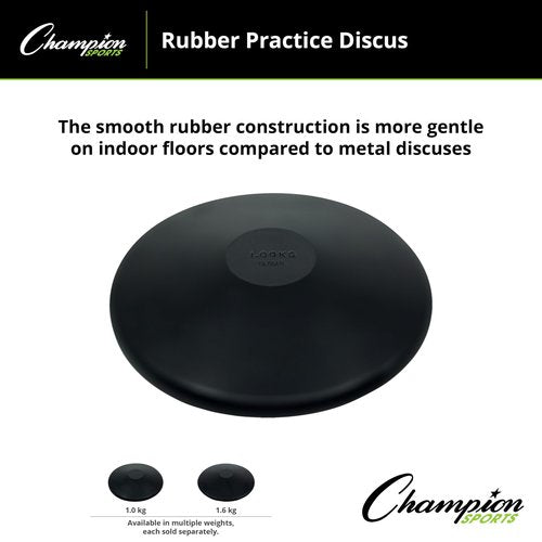 Champion Sports Rubber Practice Discus, 1.0 kg , Black