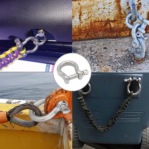 8pcs Screw Pin Anchor Shackle, Stainless Steel M5 Bow Shackle, 3/16 Inch D Ring Clevis Shackle, Anchor Shackle with Screw Pin for Chains Wirerope Paracord Outdoor Camping
