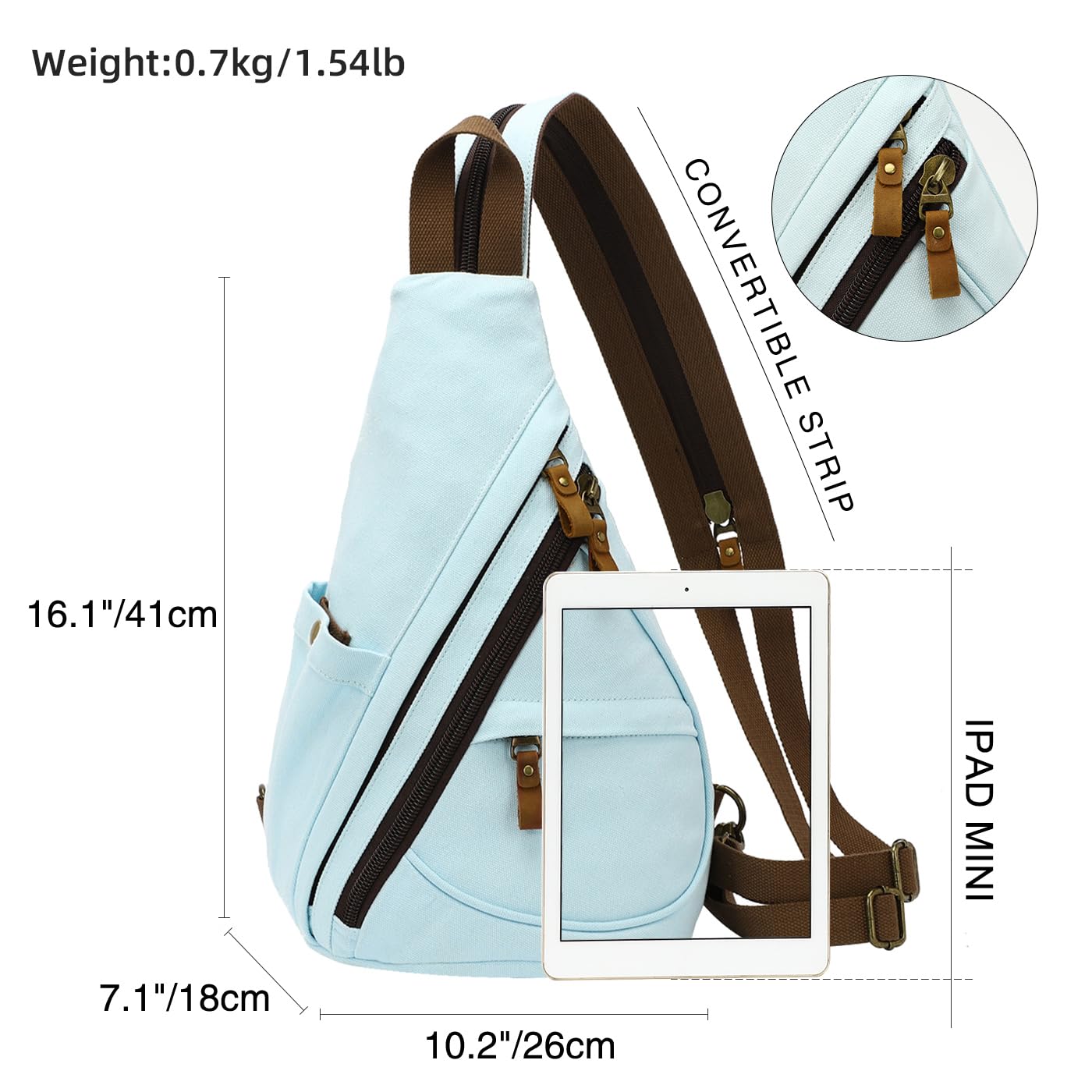 KL928 Canvas Sling Bag - Small Crossbody Backpack Shoulder Casual Daypack Rucksack for Men Women(LightBlue)