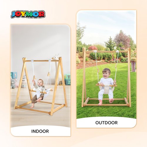 JOYMOR 2-in-1 Wooden Baby Swing & Jumper with A-Frame Foldable Stand for Indoor and Outdoor Use, Montessori Play Set with Baby Swing-Seat for Toddlers 6-36 Months