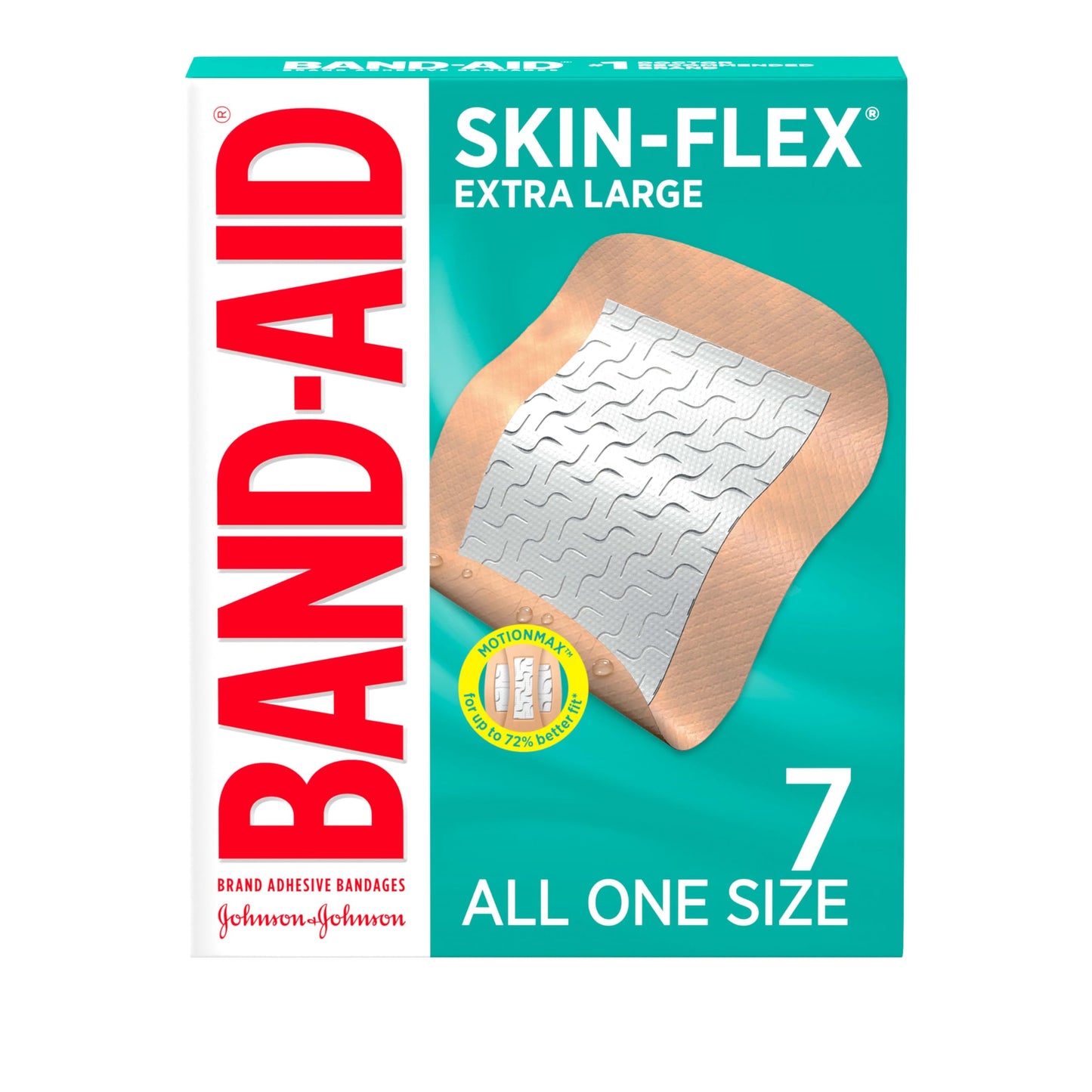 Band-Aid, Brand Skin-Flex Adhesive Bandages for First Aid and Wound Care of Minor Cuts and Scrapes and Burns, Flexible Sterile Bandages for Fingers and Knees, Extra Large, All One Size, 7 Count