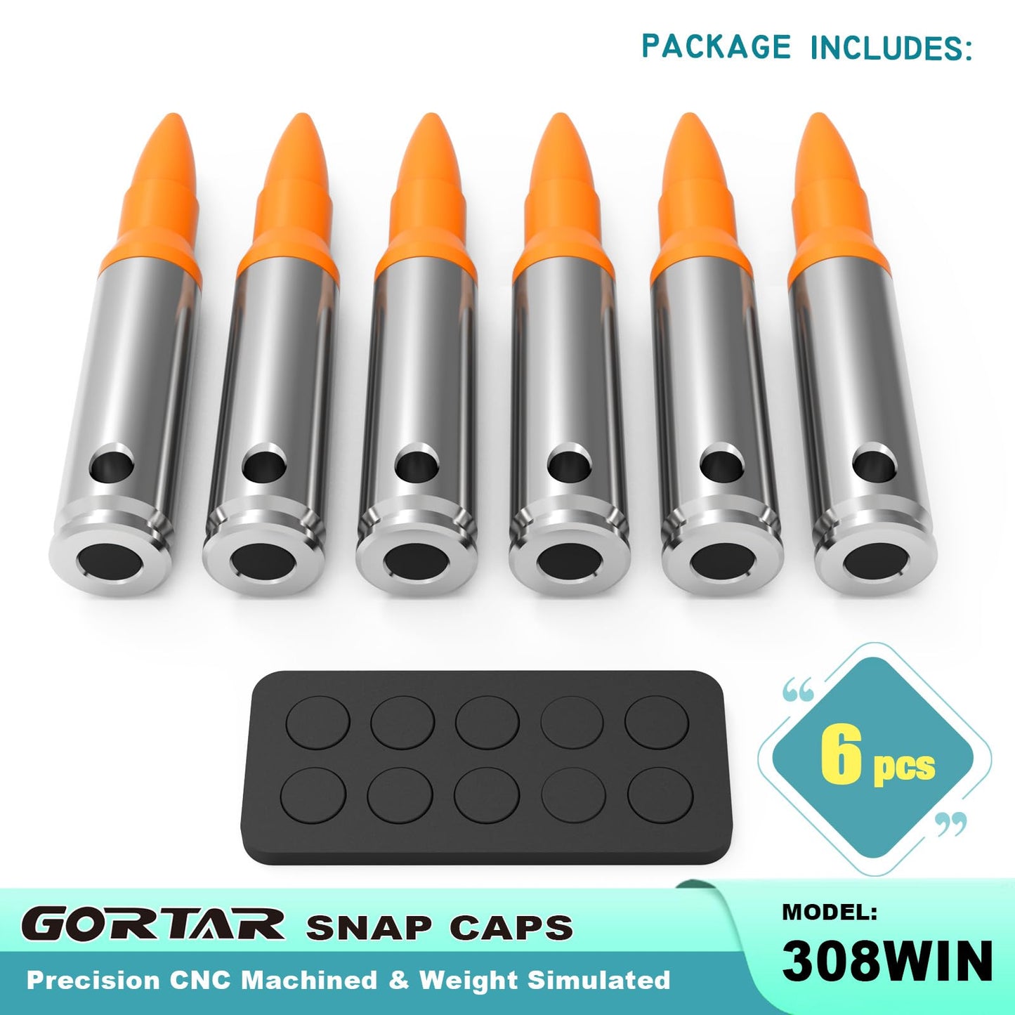 GORTAR 308Win Snap Caps Training Dummy Rounds Practice Safe Loading Firing Close to Real Weight -6 Pcs