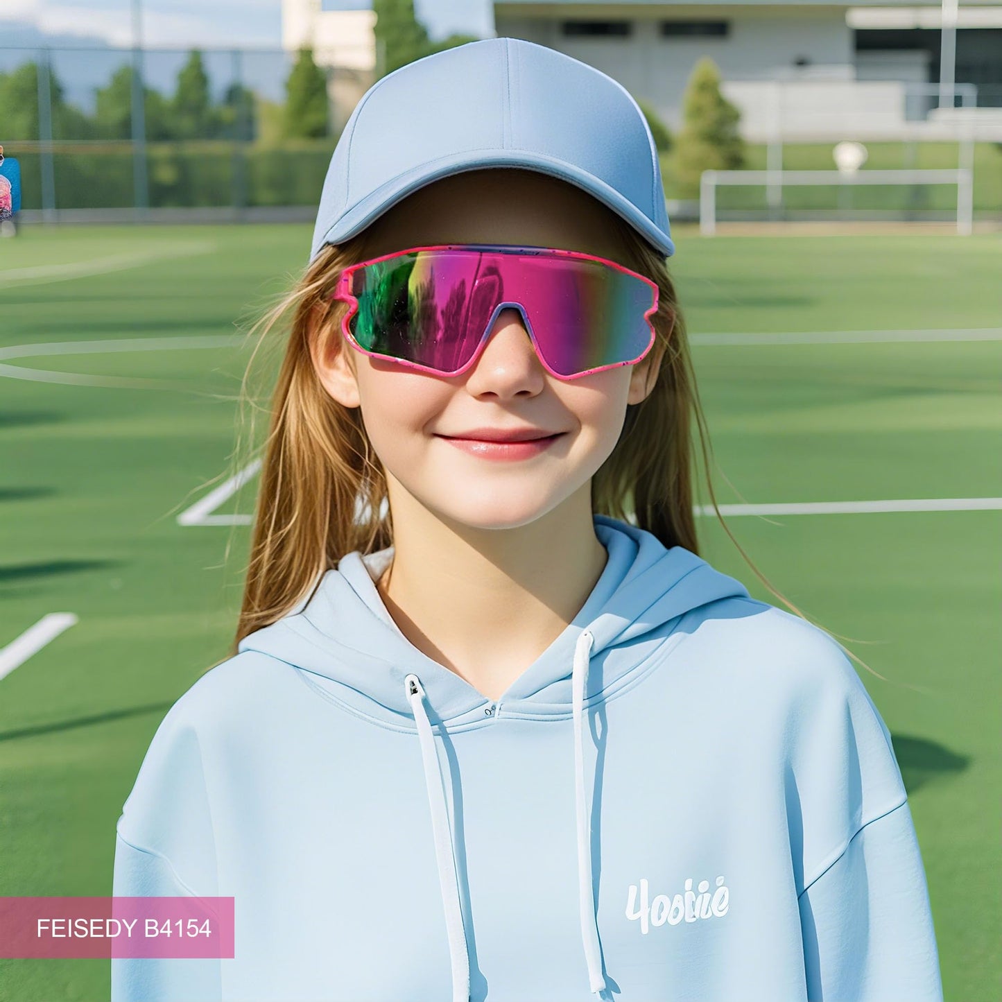 FEISEDY Unisex Youth Sunglasses, Teens Baseball Tennis Sunglasses, UV400 Sports Boys Girls Cycling Shades B4064 (Pink Frame/Purple Red Mirror)
