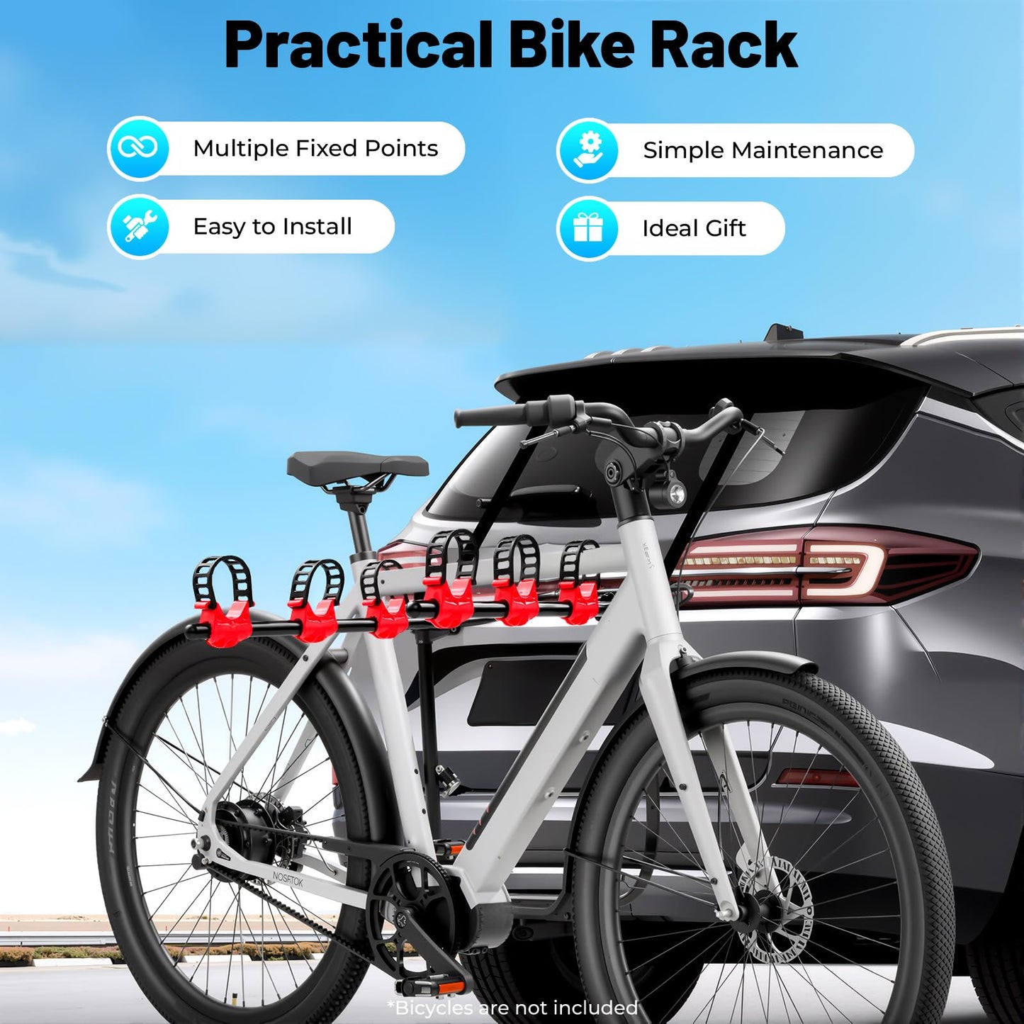 Gbonklong Car Bicycle Rack 3-Bike, 44LBS Load Capacity Vehicle Trunk Mount Bike Rack for Car Frame Foldable Bicycle Carrier Holder, Trunk Mount Rack for Most Cars SUV Sedan Hatchback Minivan
