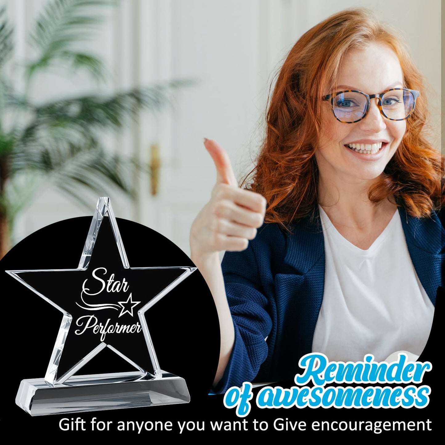 Wesiti Crystal Trophy Awards Employee Appreciation Gifts Star Performer Glass Trophy Award 5" Recognition Crystal Plaque for Coworkers Staff Teacher Students Employees Back to School Gifts
