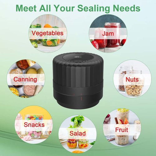 SelePow VP06+ Mason Jar Vacuum Sealer, Electric Vacuum Sealer for Jars with Wide and Regular Mouth Mason Lids, Cordless Handheld Jar Vaccum Sealer for Food Storage, Ideal Present for Mom, Wife, Black