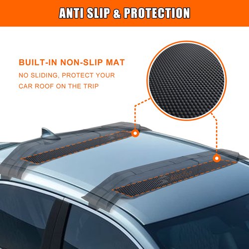 MeeFar Universal Car Soft Roof Rack Pads Luggage Carrier System for Kayak Surfboard SUP Canoe Include 2 Heavy Duty Tie Down Straps, 2 Tie Down Rope, 2 Quick Loop Strap and Storage Bag