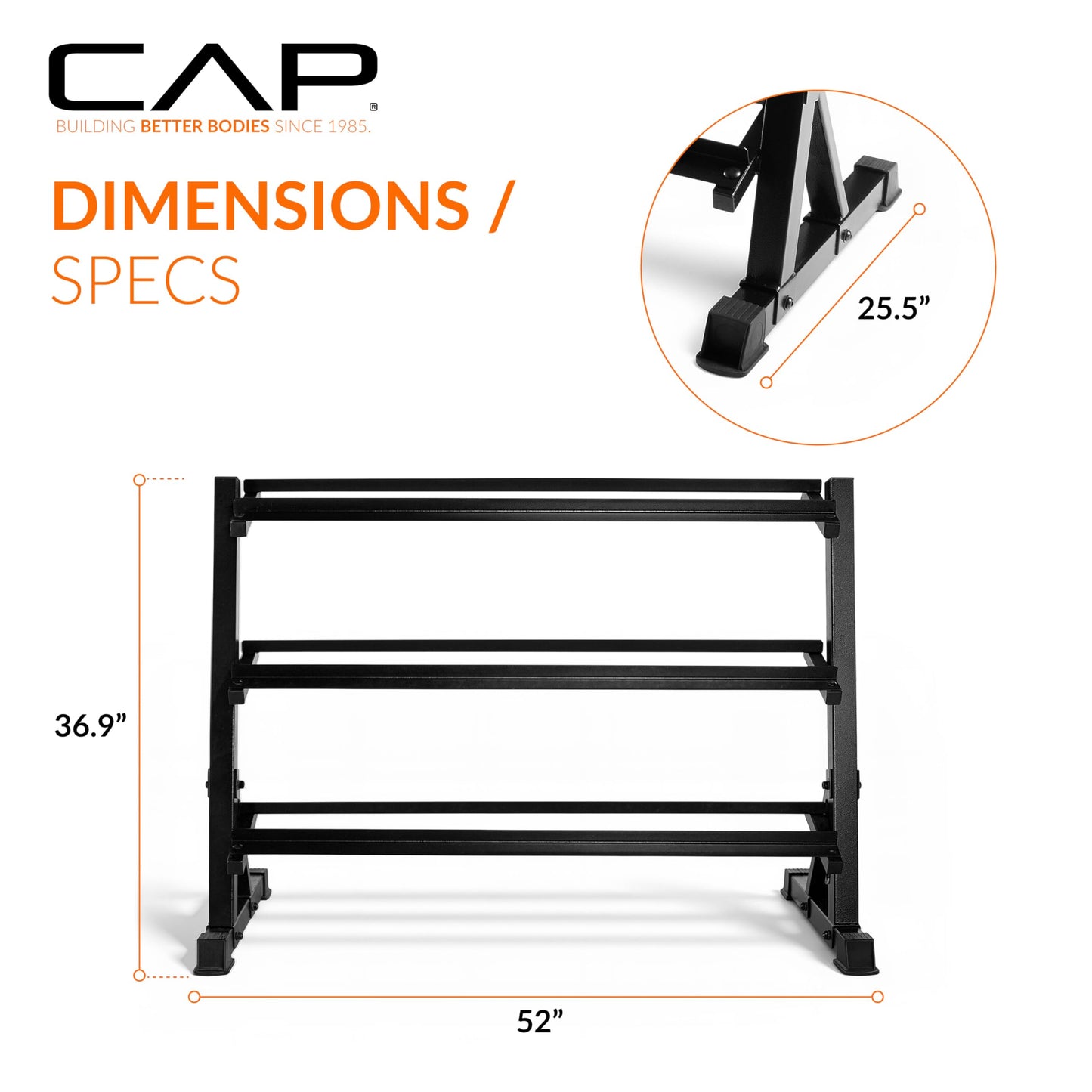 CAP 51-Inch 3-Tier Hex Dumbbell Storage Rack, Holds 5–50lb Pairs