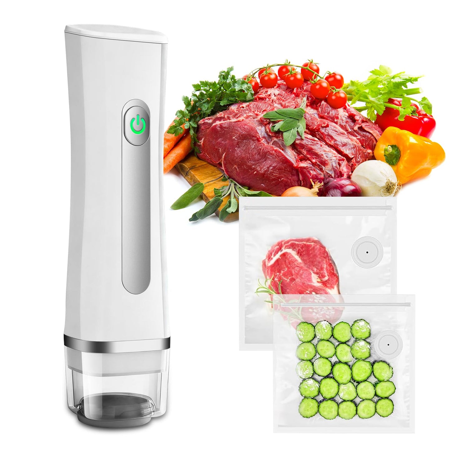 Vacuum Sealer for Food with Visible Water Tank, Handheld Vacuum Sealer Machine with 30 Reusable Bags, Compact Food Sealer Saver for 6X Preservation & Fresh, Wireless & Portable