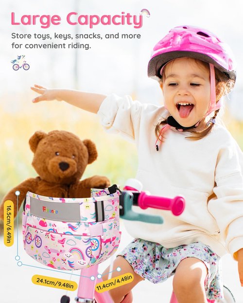 Fitense Kids Bike Basket, Bicycle Basket Front Handlebar, Waterproof Cute Fabric Children's Bike Basket, Kids Bike Accessories Fit Most Boys, Girls, Toddlers Bike or Scooter, Easy to Install