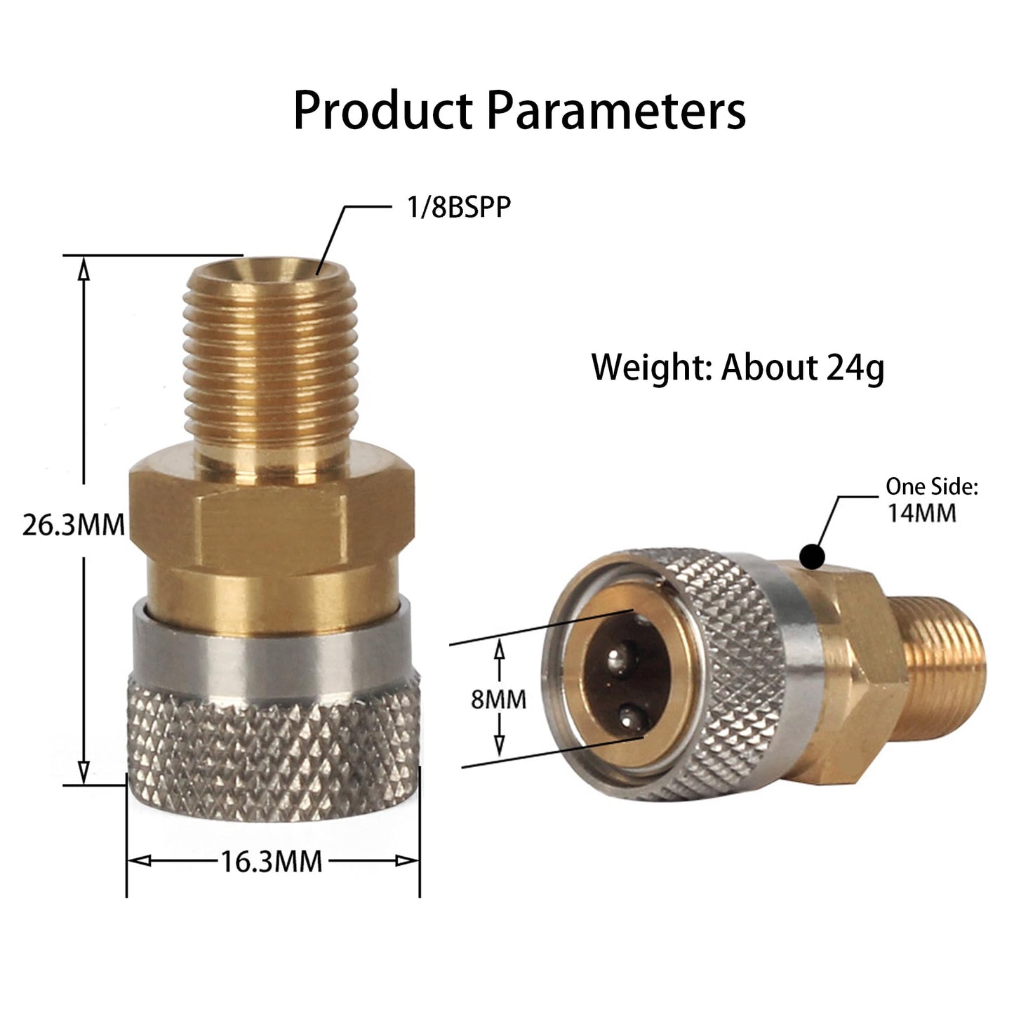 Universal 1/8" BSPP Male Thread Quick-Disconnect Plug Adapter, Foster Female Quick-Disconnect to 1/8'' BSPP Male, 5000 PSI, PCP Paintball Charging Fittings Plug