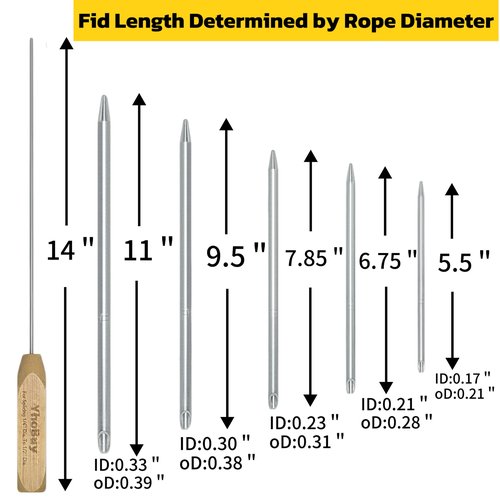 Rope Splicing Tool Kit, 5 Aluminum Fids Set with Pusher, 1/4 to 1/2 inch Sizes