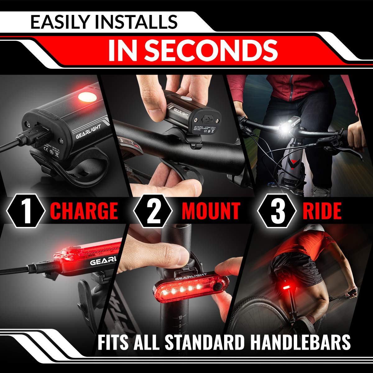 Bike Lights for Night Riding, USB Rechargeable Bike Lights Front and Back, LED Bicycle Headlight and Tail Light Set, Waterproof Bikelights Rechargeable for Mountain Bikes, Kids Bike Light, MTB Light