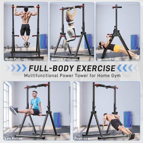 Klismos Foldable Pull Up Bar Station, Adjustable Multifunction Power Tower Dip Bar Station Home Gym Strength Training Workout Equipment for Pull-up Push-up Dips