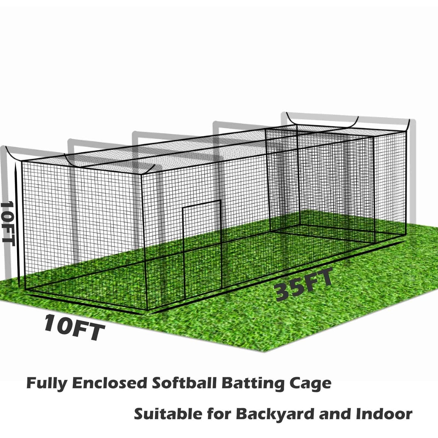Jecarden Baseball Batting Cage Nets with Extra Striking Net 35' L X 10' W X 10' H (NET ONLY) Baseball and Softball Cage Netting with Door for Backyard and Indoor Fully Enclosed Softball Batting Cage
