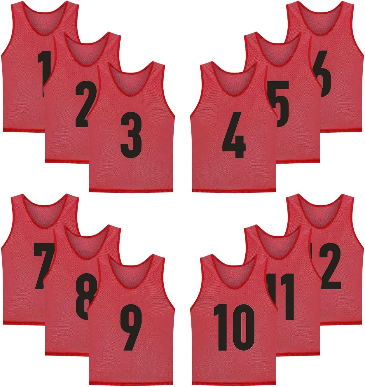 12 Pack(1-12) Numbered Jerseys/Soccer Bibs/Scrimmage Pinnies/Team Training Vest for Adult Youth Kids.