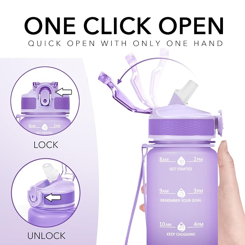 Hyeta 32oz Leakproof Water Bottle with Straw & Time Markers — Pink-Purple Ombré