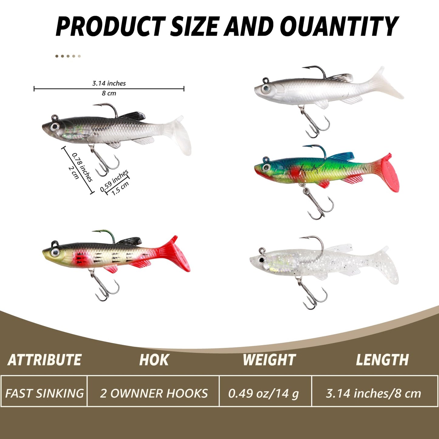 Inmorven Soft Fishing Lures Shad Minnow Swimbaits, Pre-Rigged Jig Head Paddle Tail Swimbaits for Freshwater and Saltwater, Jigs Fishing Bait for Bass Crappie Trout Walleye, Fishing Gifts for Men - 01