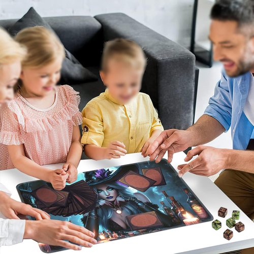 Yuxcfhjfe Playmat for MTG, 24x14 Inches, for TCG and CCG Trading Card Game Mat, Non-Slip Rubber for MTG Playmats with Storage Bag and 6 Dice Set, Witch Under The Moonlight