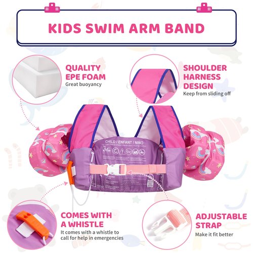 Toddler Swim Vest Puddle Jumper Toddler Life Jacket 30-50 Lbs, US Coast Guard Approved Life Vest Kids Arm Floaties for Toddlers Water Wing with Whistle