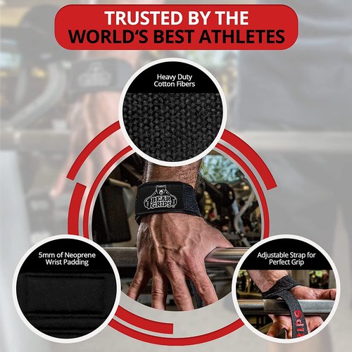 Bear Grips Lifting Straps Gym, Wrist Straps for Weightlifting, Gym Straps, Weightlifting Straps, Deadlift Straps, Weight Lifting Straps for Men, Weight Straps Lifting Women, 2 Lifting Strap Black