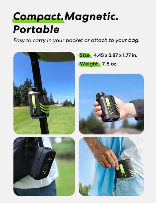 Golf Rangefinder with Slope, 1200 Yards Laser Range Finder with 7X Magnification, Fast Flagpole Locking Vibration, Type-C Rechargeable Laser Range Finder Golfing with Magnet Stripe
