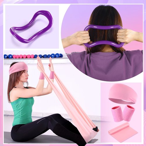 Poen Pilates Ring and Ball Set 30 Pcs Pilates Essentials Kit for Women with Yoga Balls Stretching Strap 8 Shape Resistance Bands Non Slip Socks Wristbands Gym Bags Exercise Equipment for Workout