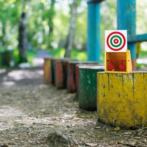 GearOZ BB Gun Target Trap, Airsoft Target, Pellet Gun Target with 10pcs Paper Targets, Resetting Metal Silhouettes Shooting Targets for Backyard, Outdoor, Indoor, Small Size, Yellow