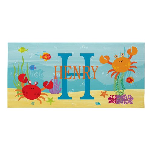 Let's Make Memories Personalized Kids Beach Towel - Custom Monogram & Name with Fun Beach Designs - Soft Cotton/Poly Blend - 60"x30" - Name and Initial Monogram - Standard Size - Crab