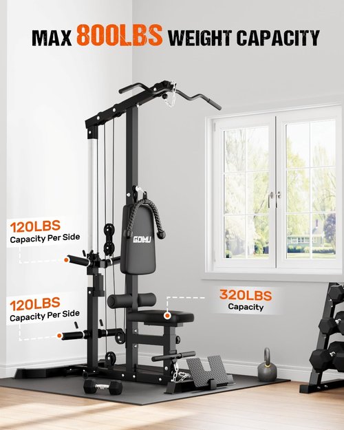 GOIMU LS01 LAT Pulldown Machine, LAT Row Cable Machine with AB Crunch, LAT Tower with Cable Row Attachment, 3 in 1 Pulley Stations for Home Gym(Black)