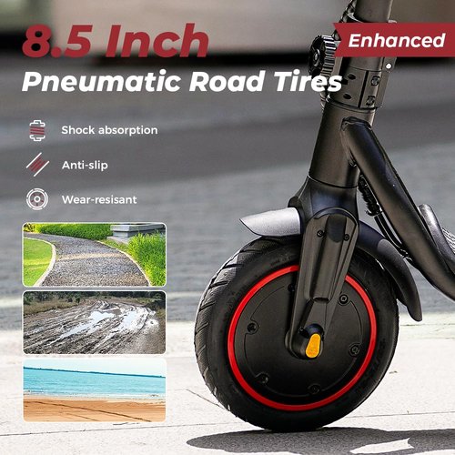 Electric Scooter - Powerful 350W E-Scooter, 8.5" Solid Tires, Max 30 mph & 25 Miles Long-Range, Portable Folding Commuting Scooter for Adults with Double Braking System and App