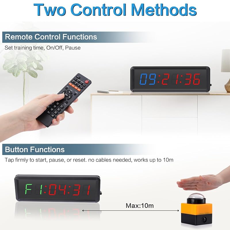 PELLOR Gym Timer with Remote & Push Button for Tabata, EMOM & HIIT