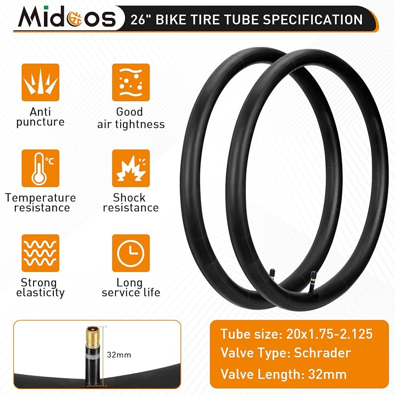 26x1.75 Inch Bicycle Tires Tubes Set – Folding, 2-Pack for 26” Road/Hybrid Bikes
