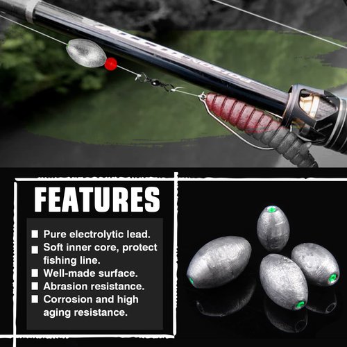 AMYSPORTS Egg Lead Fishing Weights Kit Drop Bass Weights Sinker Tackle Saltwater Casting Fishing Sinkers Set Oval Freshwater 10pcs 1oz