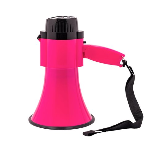 BEMLDY Portable Megaphone Bullhorn 30 watt Power with Built-in Siren/Alarm-240s Record-Adjustable Volume -Strap Powerful and Lightweight (Plus-Voice Recording, Pink)