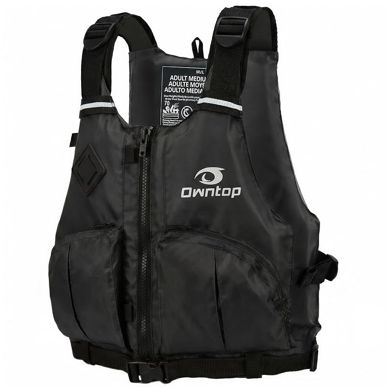 Owntop Swim Vest for Adults - Adjustable Waist, Zip & Buckle Closure, Black XS/S (75-125 lbs) for Kayaking, Fishing & Boating
